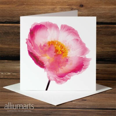 Pink Poppy by Allium Arts shows a pink poppy with a striking yellow core, presented on a white background.